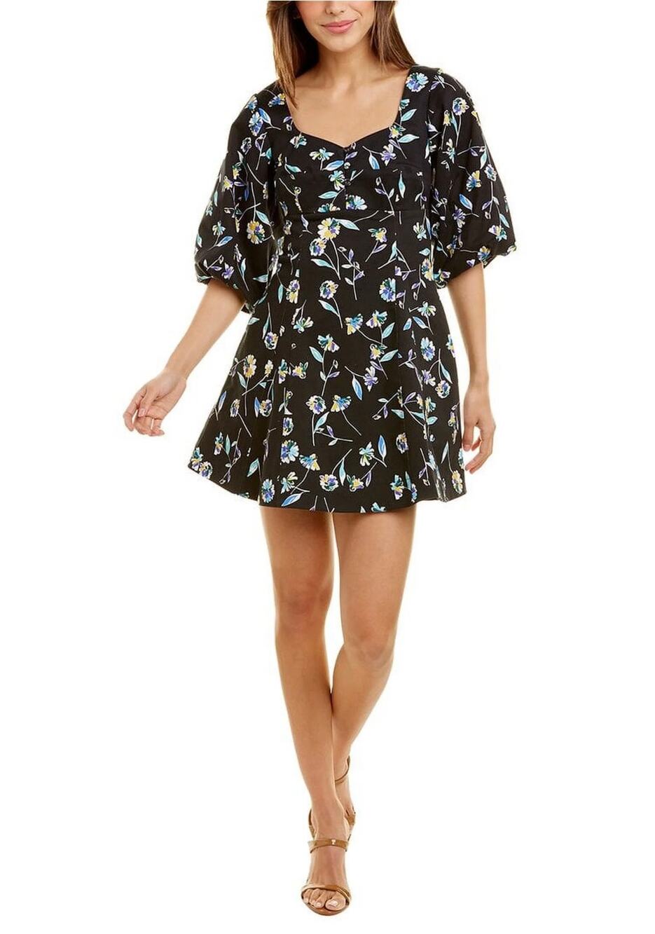 Nicholas Lydia Dress Danbury Floral Black Mini Dress Puff Sleeves 6 NWT Romantic